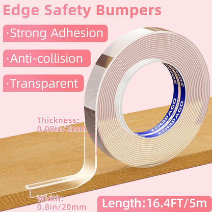 ZOMPAGO Baby Proofing Edge Protector Strip 2In x 13.4FT Clear Furniture Corner Guards for Toddlers Transparent Soft Sharp Edge Safety Bumpers Table Desk Fireplace Child Proof Protector Tape