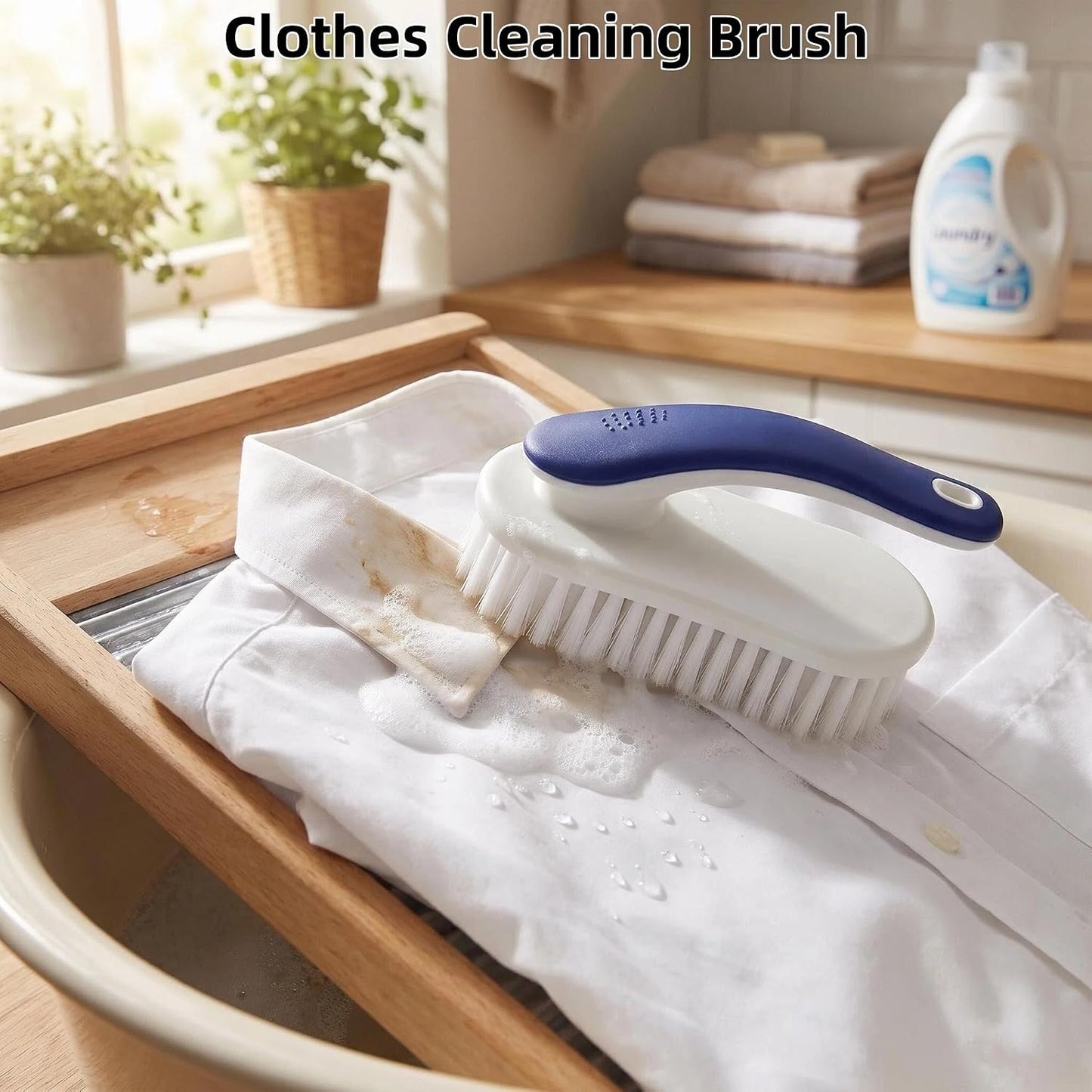 Cleaning Scrub Brushes Set, Ergonomic Long & Short Handle Cleaning Brushes, Non-Shedding Soft Moderate Hardness Bristles for Laundry Stains, Shoe Care, Fabric & Hard Surface Household Deep Cleaning