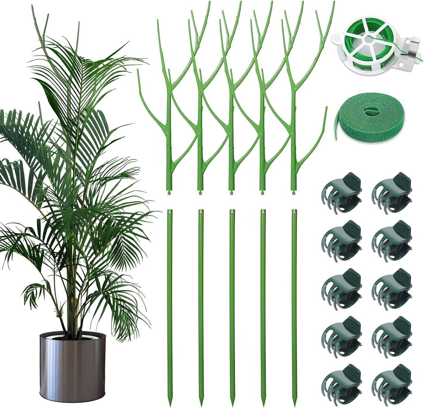 ROADPLUM 4 Pack 39.37" Detachable Twig Plant Support Stakes Set, Blends in to Plant, Branch Plant Sticks with Orchid Clips Twist Plant Ties, Twig Trellis for Indoor Outdoor Plants Potted Plants Flower