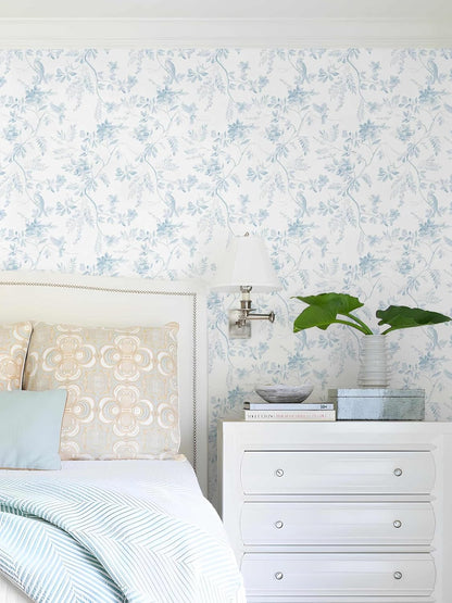 Dimoon 17.3''x78.7'' Vintage Peel and Stick Wallpaper Boho Beige Neutral Contact Paper White Floral Bird Wallpaper Removable Botanical Renter Friendly Modern Wall Paper Bedroom Bathroom Vinyl Roll