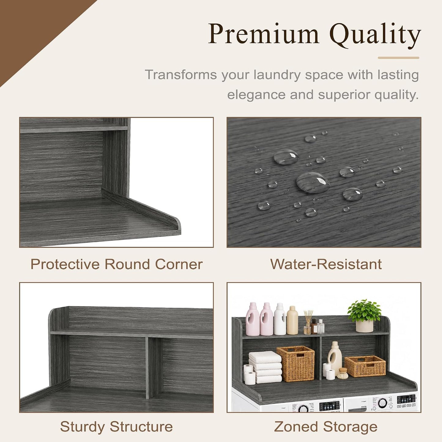 Royxen Laundry Countertop with 20" Shelf Universal Fit, Washer and Dryer Countertop with Storage Space, Laundry Room Storage (Walnut)
