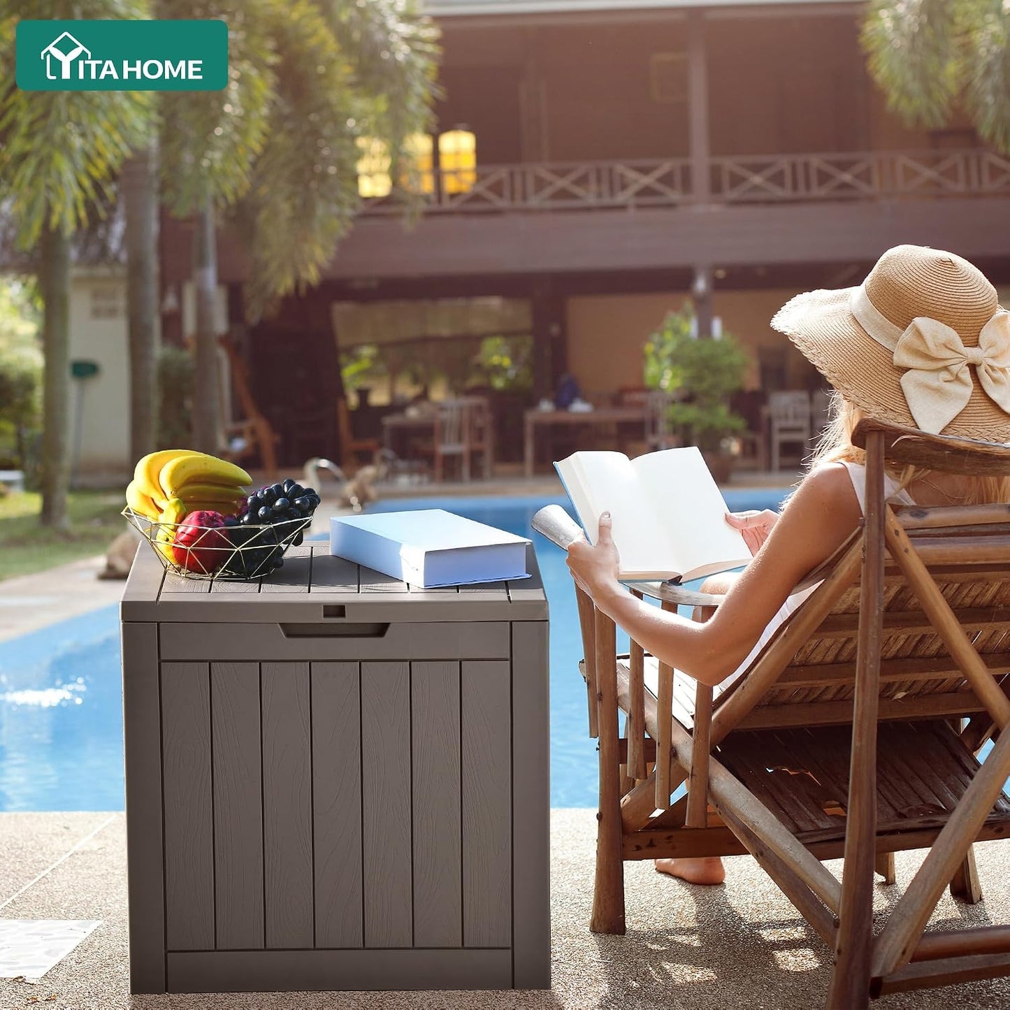 YITAHOME 31 Gallon Outdoor Storage Deck Box | Waterproof Resin Package Delivery and Storage Box with Lockable Lid for Patio Furniture Cushions, Pool Accessories, Garden