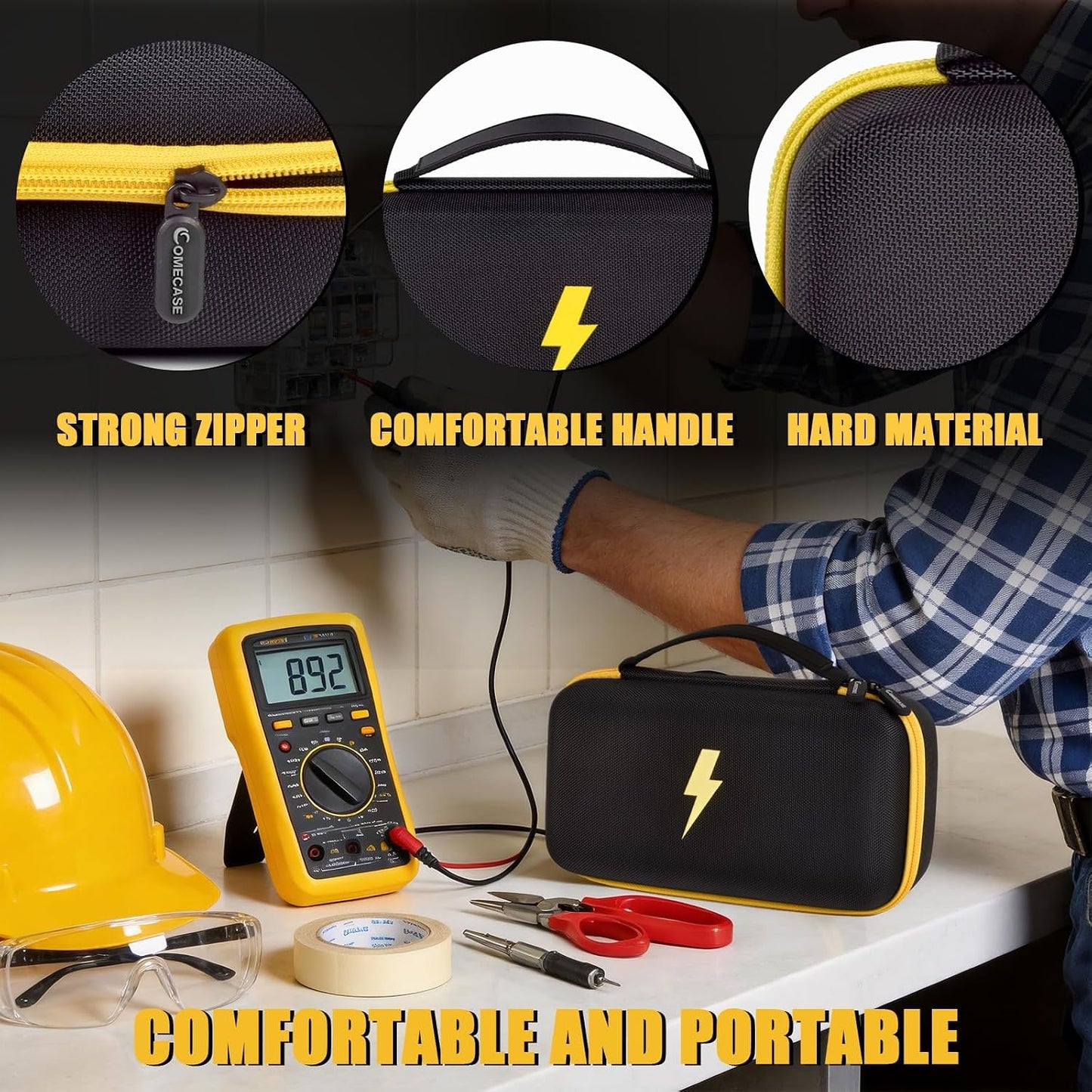 Comecase Hard Carrying Case for Fluke 87-V/ 88V/ 15B+/ 17B+ and More Digital Multimeter, Protective Travel Storage Bag - Black