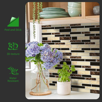 LONGKING Self-Adhesive Kitchen Backsplash, Marble Look Decorative Tiles (10 Tiles)