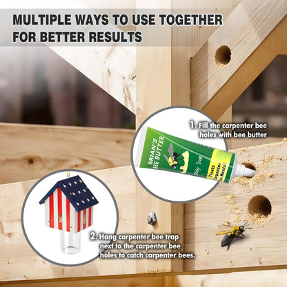 Carpenter Bee Trap for Outside - Best Bee Trap - Flag Cabin Style Nature Hanging Wood Carpenter Bee Traps Outdoor - Insect Traps with Removable Vault