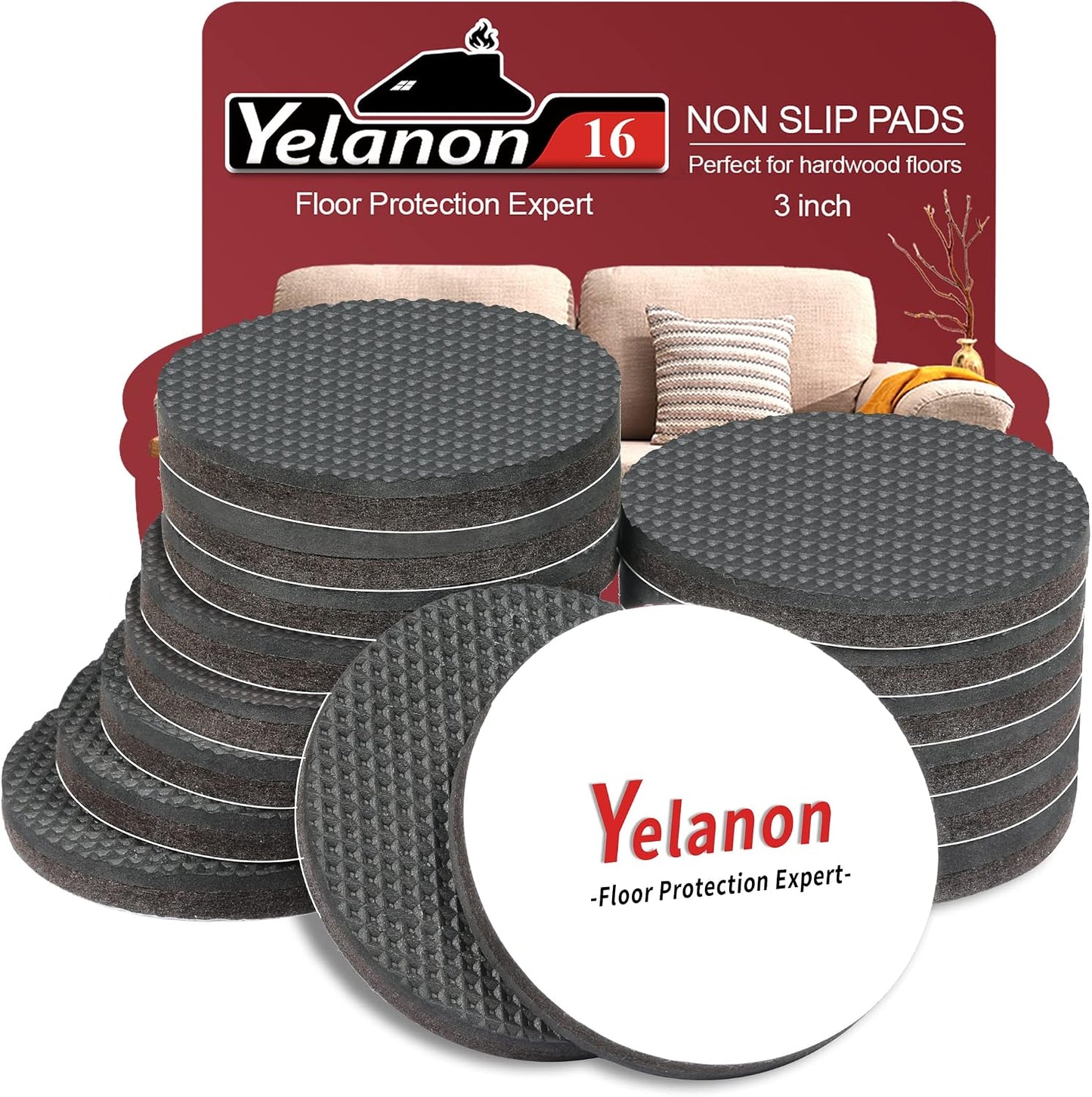 Yelanon Non Slip Furniture Pads -12pcs 4" Furniture Grippers Hardwood Floors, Non Skid for Furniture Legs,Self Adhesive Rubber Feet, Anti Slide Furniture Floors Protectors for Keep Couch Stoppers