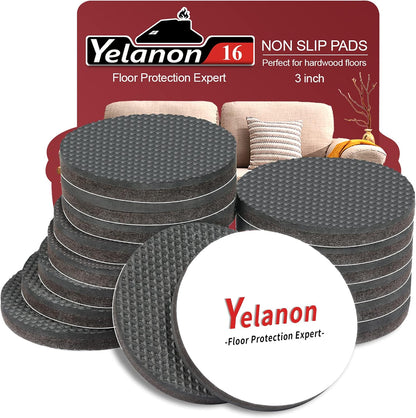 Yelanon Non Slip Furniture Pads -12pcs 4" Furniture Grippers Hardwood Floors, Non Skid for Furniture Legs,Self Adhesive Rubber Feet, Anti Slide Furniture Floors Protectors for Keep Couch Stoppers