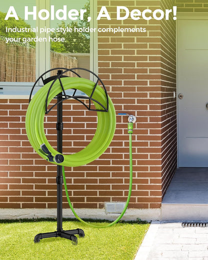 LAND·VOI Freestanding Garden Water Hose Storage Holder Stand for Outside, 160-Ft Hose Heavy Duty Metal Hanger Reel Organizer Outdoor Yard Lawn, Standing Keeper Rack with Ground Stake, Black GHH01B