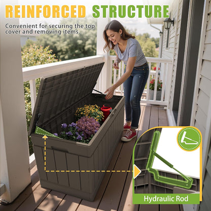 Greesum Outdoor Storage Box 82 Gallon Storage Bin with Lid for Patio Furniture, Garden Tools, Pool Supplies, Waterproof and UV Resistant, Lockable, Black