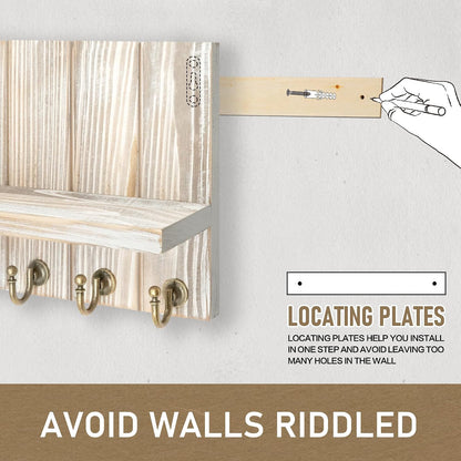 Rebee Vision Decorative Key Holder Wall Mount - Rustic Key Holder for Wall with Shelf and Mail Organizer for Living Room Decor - Home Essentials for Home Improvement (Brown, 3.54" x 10" x 7.28")