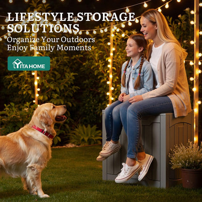 YITAHOME 134 Gallon Large Deck Box | Waterproof Resin Outdoor Storage Box with Lock, Doubles as 2-Person Bench Seating for Patio Furniture Cushions,Garden Tools &