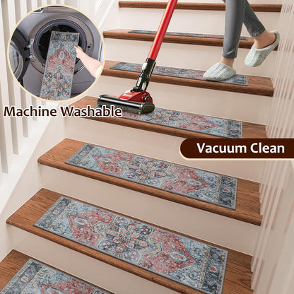 OJIA Stair Treads Non Slip for Wooden Steps Indoor 15PCS Carpet Stair Treads, Rubber Backing Stair Carpet Treads, Residue Free 8"x30" Staircase Step Treads Edging Stair Rugs for Kids & Pets, Gray