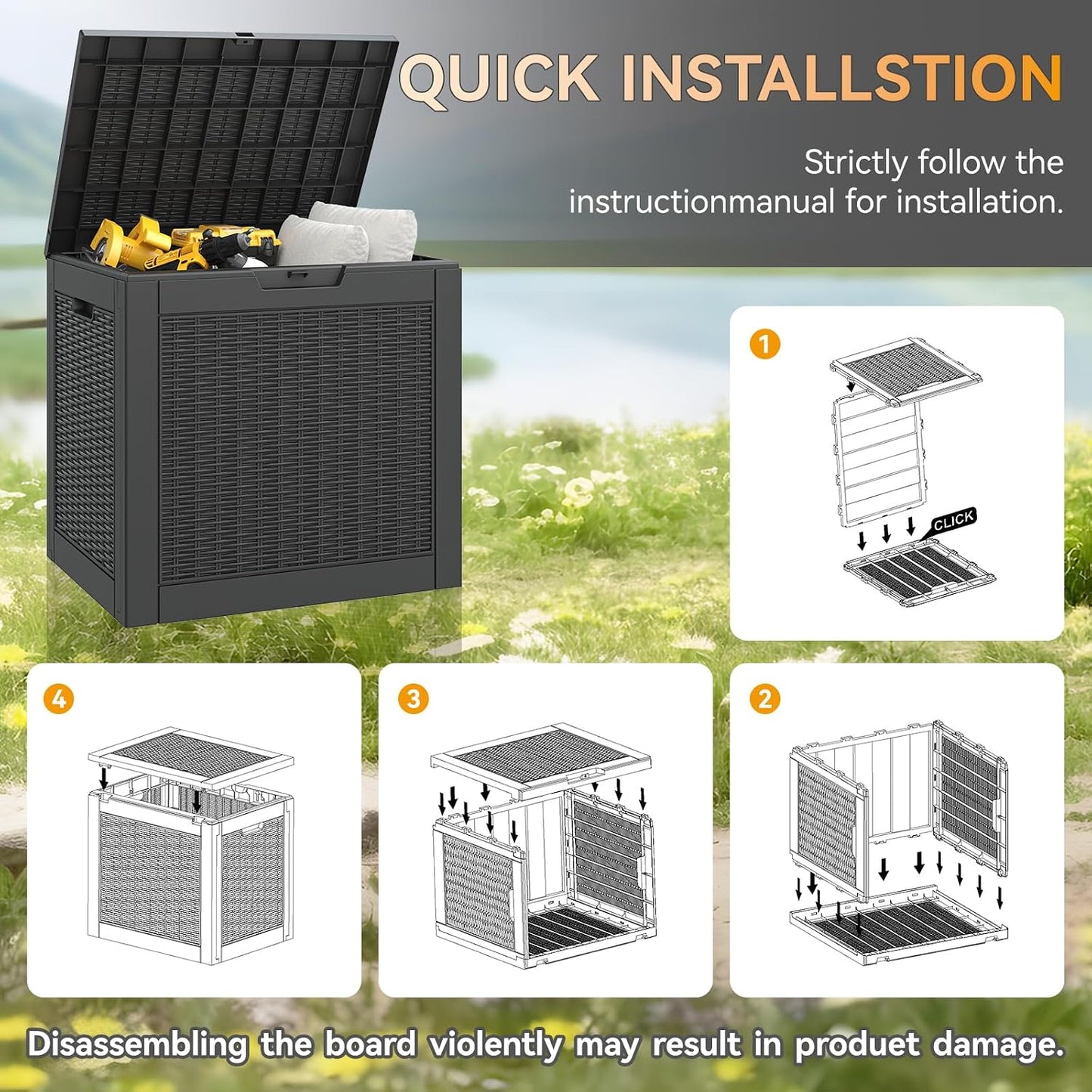 Bifanuo Outdoor Storage Box, 35 Gallon Deck Boxes Waterproof, Resin Storage Cabinet Multi Functional Storage Bench For Gardening Tools, Pool Supplies, Patio Furniture, Lockable
