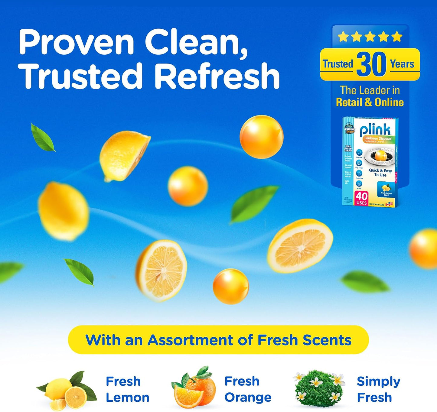 COMPAC HOME Plink Garbage Disposal Cleaner and Deodorizer, Air Fresheners for Garbage Disposal, Lemon Scent, Home Cleaning Products for Kitchen Sink and Clogged Drains, 20 Count (Pack of 1)
