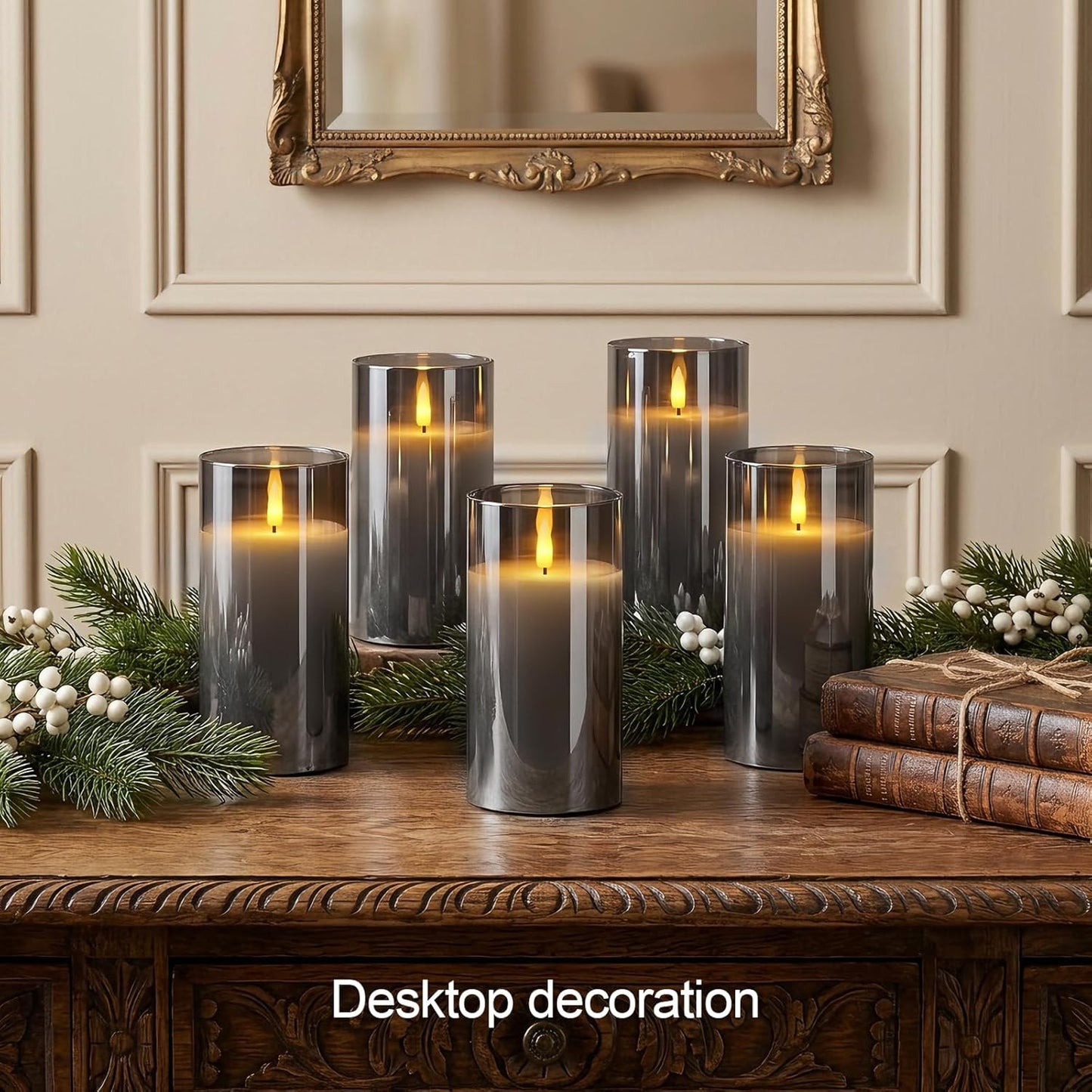 5plots Glass Battery Operated White Flameless Candles with Remote Timer, 3D Wick Real Wax Pillar Led Candles Warm Flickering Light for Indoor Home, Halloween, Christmas Decor, Set of 3, D3 x H4 5" 6"