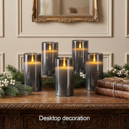 5plots Glass Battery Operated White Flameless Candles with Remote Timer, 3D Wick Real Wax Pillar Led Candles Warm Flickering Light for Indoor Home, Halloween, Christmas Decor, Set of 3, D3 x H4 5" 6"
