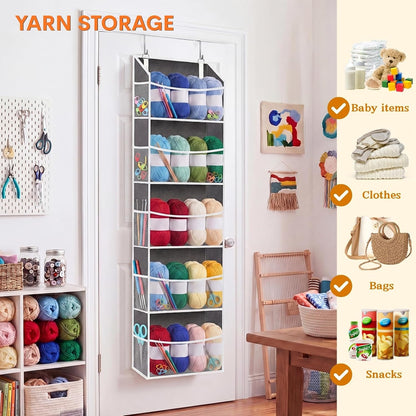 Over The Door Organizer, 5-Tier Extra Large Behind Door Storage with 10 Big Front & 10 Mesh Pockets, 80lb Capacity, Hanging Storage Organizer with Clear Window Kids Toys, Shoes, Diapers, Light Grey