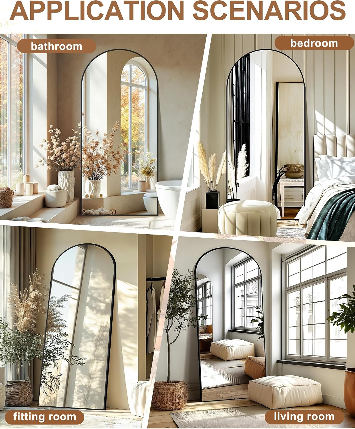 Delma Arched Mirror Full Length,Standing Mirror Full Body,Large Floor with Stand for Wall Entryway Door Bedroom Bathroom Living Room