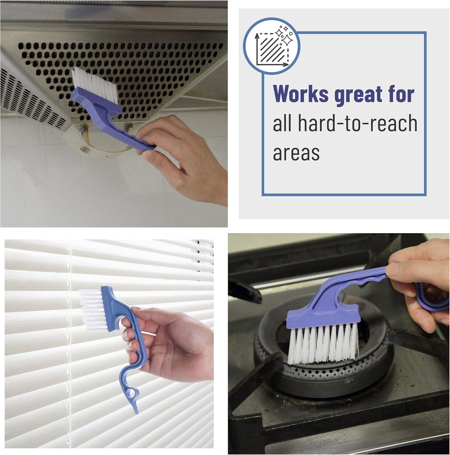 Slick- Window Track Cleaning Brush, 2 Pack, Blue Ergonomic Handle | Built-in Scraper, Multipurpose Window Track Cleaning Tool for Sliding Doors, Windows, Corners, Dust, Dirt & Narrow Gaps