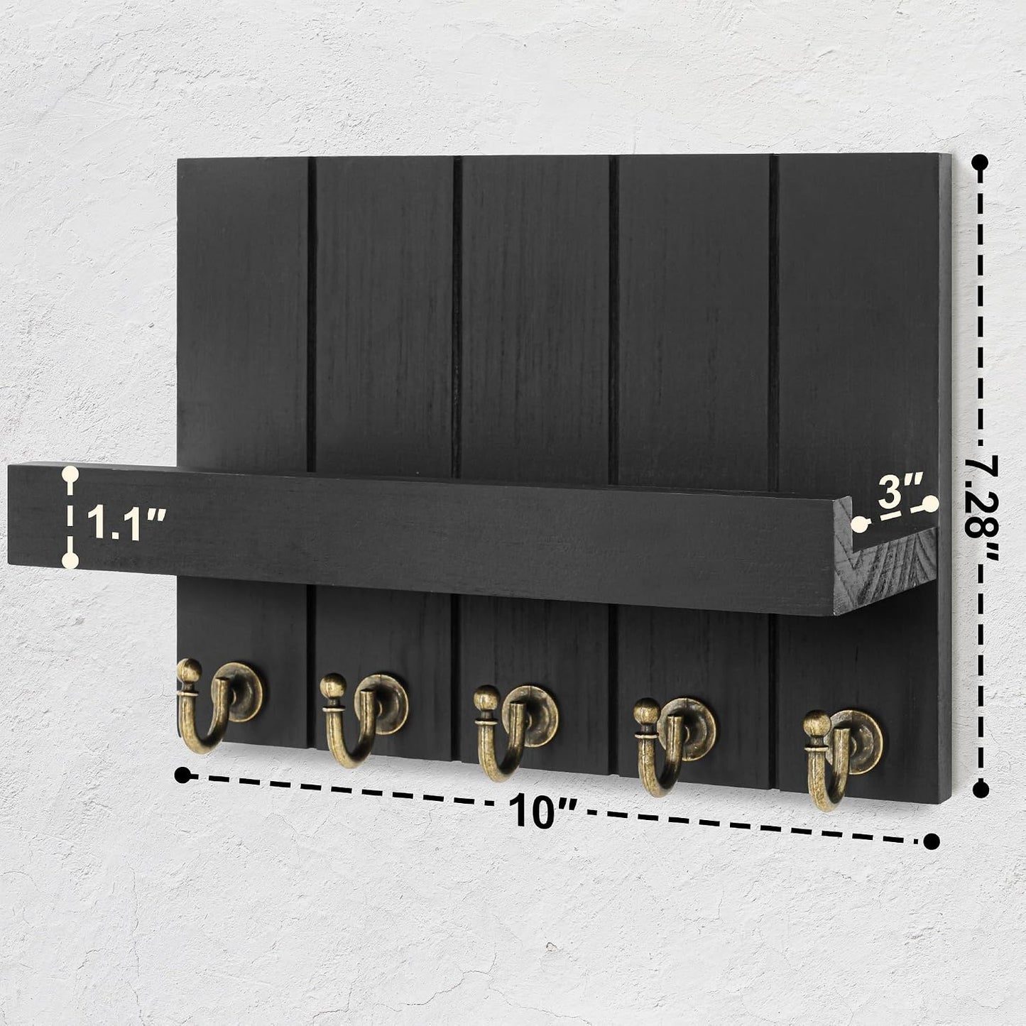 Rebee Vision Decorative Key Holder Wall Mount - Rustic Key Holder for Wall with Shelf and Mail Organizer for Living Room Decor - Home Essentials for Home Improvement (Brown, 3.54" x 10" x 7.28")