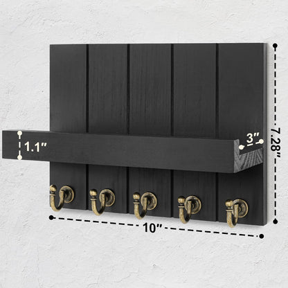 Rebee Vision Decorative Key Holder Wall Mount - Rustic Key Holder for Wall with Shelf and Mail Organizer for Living Room Decor - Home Essentials for Home Improvement (Brown, 3.54" x 10" x 7.28")
