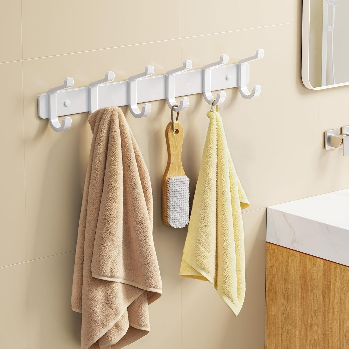 pickpiff Coat Rack Wall Mounted Heavy-Duty: Metal Coat Hanger 6 Hooks for Hanging Hat, Clothes, Robe, Keys, Backpack, Bathroom Towels, Jacket, Purse - Closet, Door, Entryway, Mudroom (Black, 1 Pack)