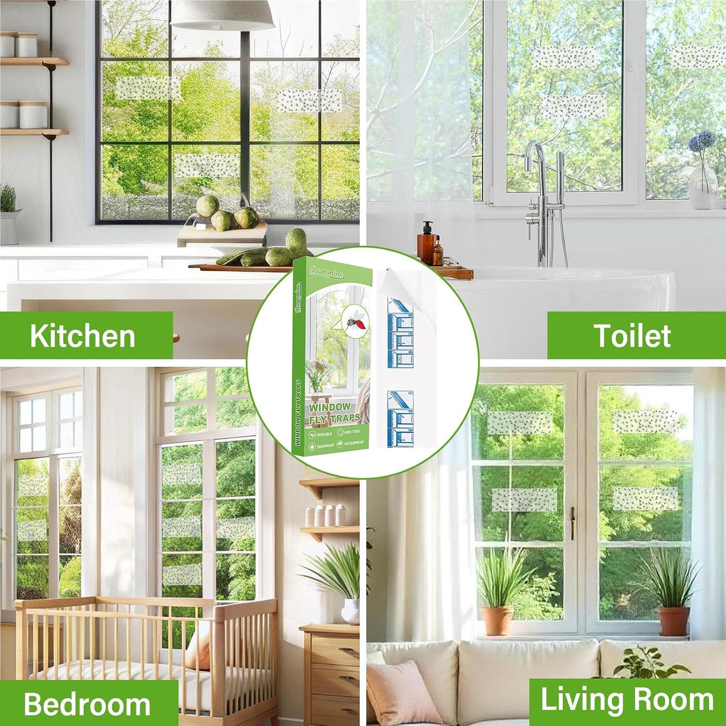 60 Pack Window Fly Traps, Window Sticky Traps, Sticky Non-Toxic Clear Fly Paper Indoor for Home