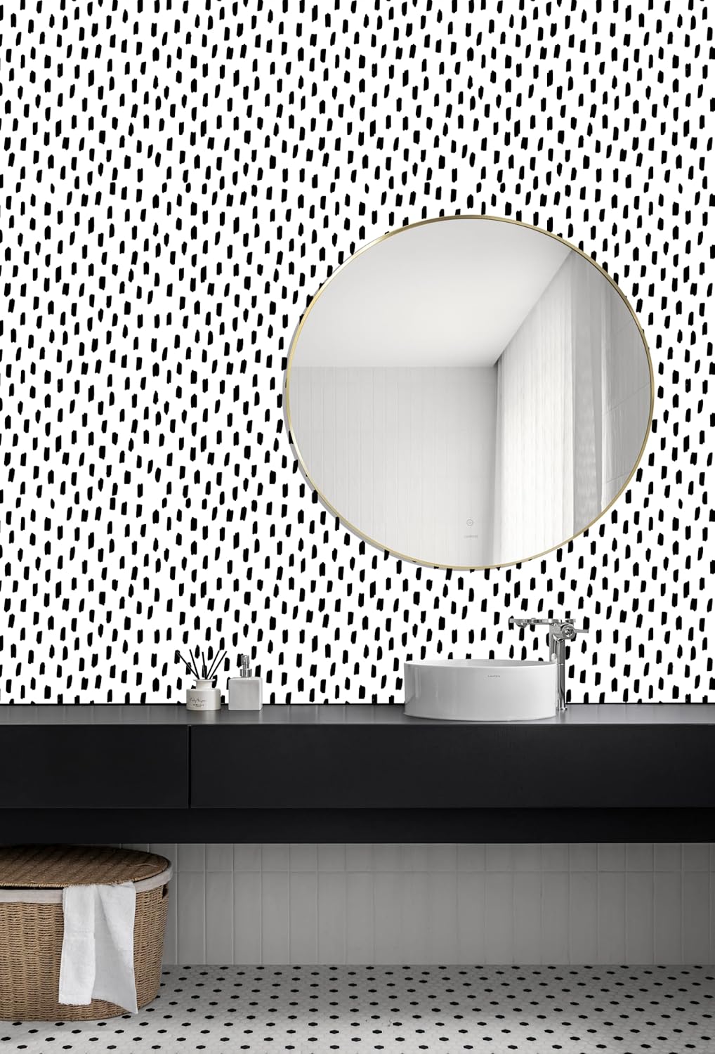HAOKHOME Peel and Stick Wallpaper Boho Modern Dots Wall Paper Removable for Bathroom Caramel/White Contact Paper 17.3in x 9.8ft