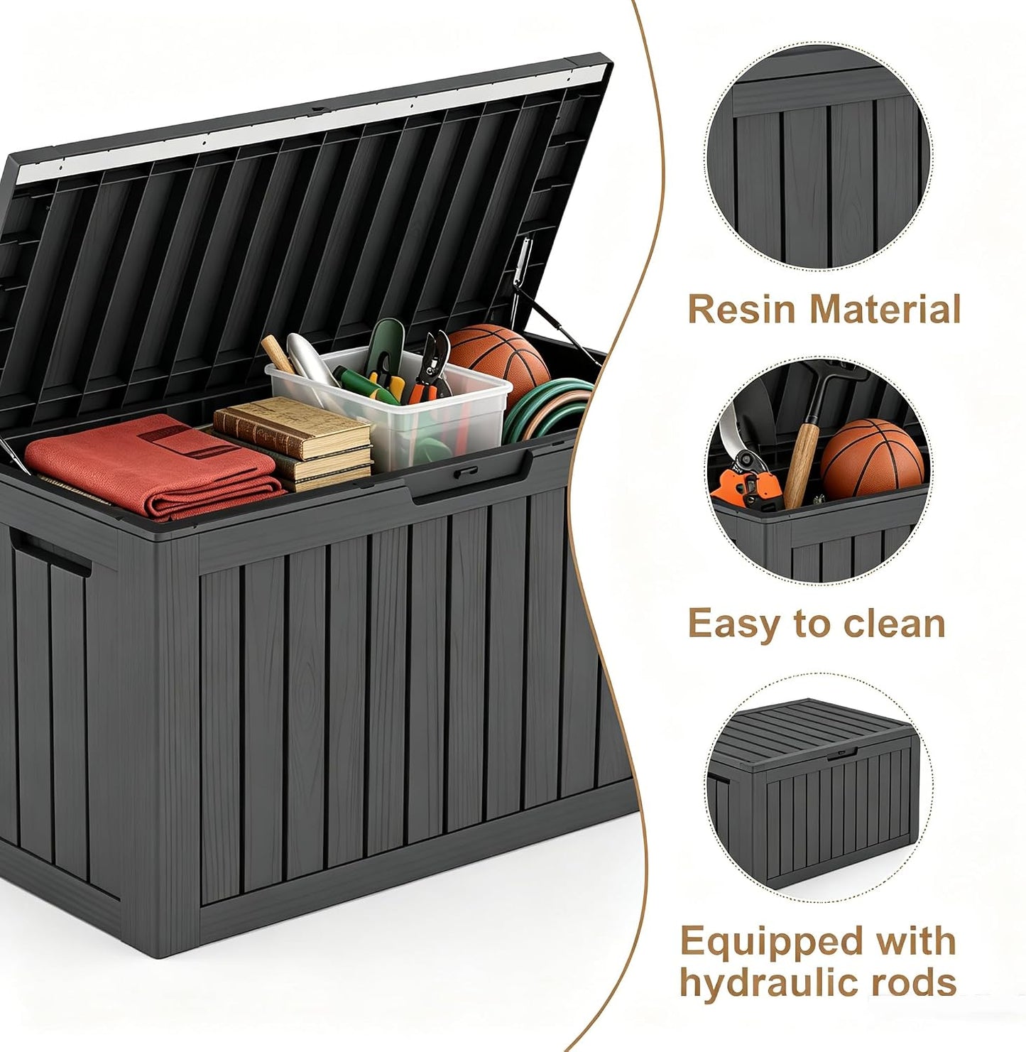 DRATO 180 Gallon Outdoor Storage Box, Large Waterproof Deck Box, Lockable Resin Storage Container with Reinforced Support for Patio Cushions, Garden Tools, UV-Resistant Outdoor Chest（Black，180 Gallon）