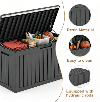 DRATO 180 Gallon Outdoor Storage Box, Large Waterproof Deck Box, Lockable Resin Storage Container with Reinforced Support for Patio Cushions, Garden Tools, UV-Resistant Outdoor Chest（Black，180 Gallon）