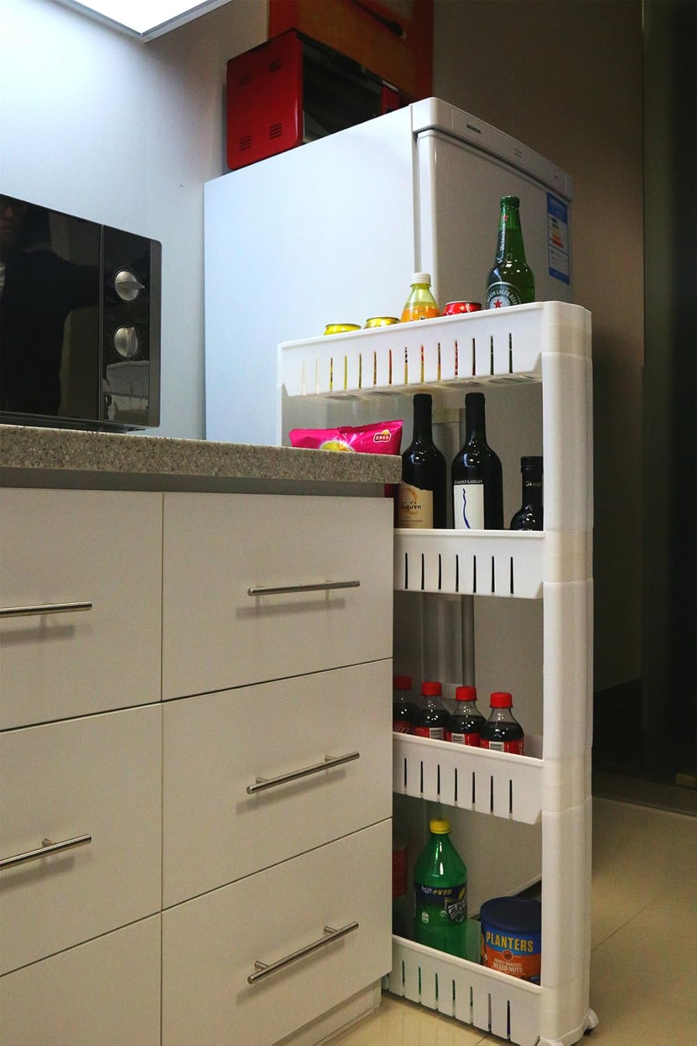 Laundry Room Organizer, Mobile Shelving Unit Organizer with 5 Large Storage Baskets, Gap Storage Slim Slide Out Pantry Storage Rack for Narrow Spaces