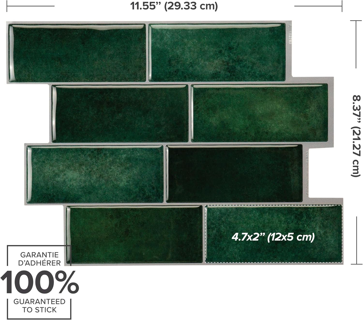 Smart Tiles Peel and Stick backsplash, Subway Teal Green, 11.55"x8.38" | Pack of 5 (2.8 sq ft), Glossy, Heat/Moisture Resistant, Low VOC, Kitchen/Bathroom, Renter Friendly, Made in Canada