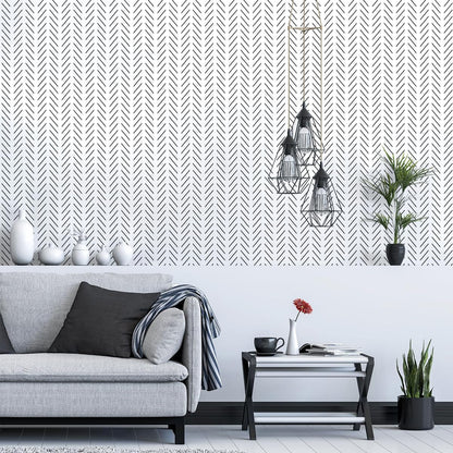 Erfoni Black and White Peel and Stick Wallpaper Modern Herringbone Contact Paper Bathroom 17.7inch x 118.1inch Geometric Removable Wallpaper Peel and Stick Self Adhesive Contact Paper for Accent Wall