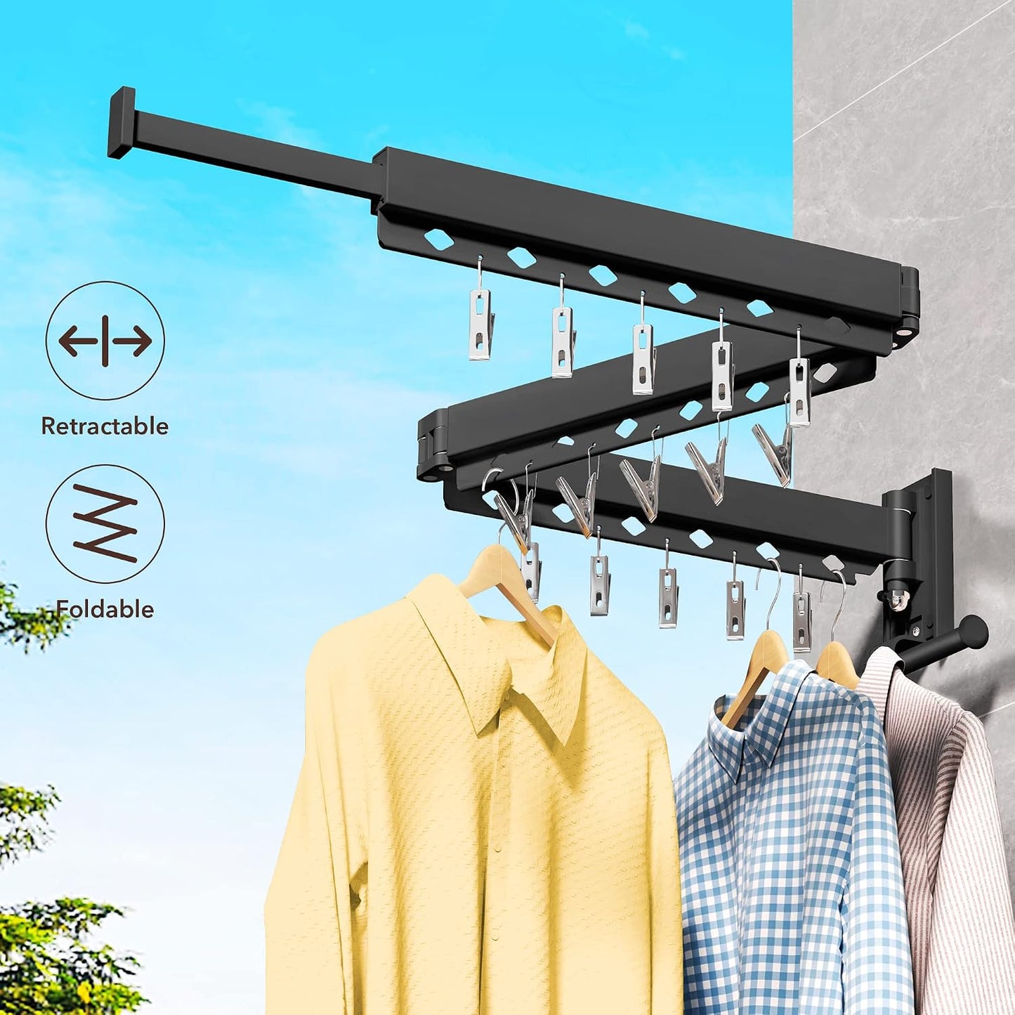 ZdwCyl Clothes Drying Rack Wall Mounted,Drying Rack Clothing,Clothes Hanging Rack,Retractable,Collapsible(Tri-Fold), White Color(Ring)