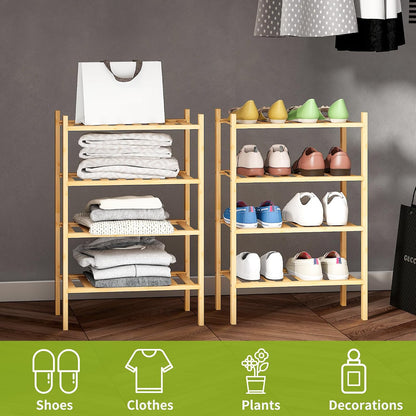BMOSU 2-Tier Bamboo Small Shoe Rack Premium Stackable Shoe Shelf Storage Organizer for Hallway Closet Living Room Entryway Organizer (Black Bamboo)