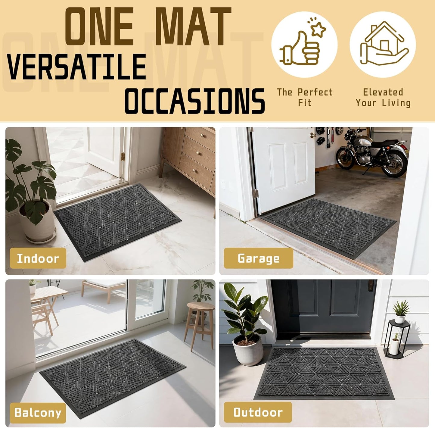 Yimobra Front Door Mat Outside Entrance 29.5x17, Waterproof Heavy Duty Outdoor Mats for Front Door, Non Slip Rubber Entry Mat for Garage Patio Indoor, Grey