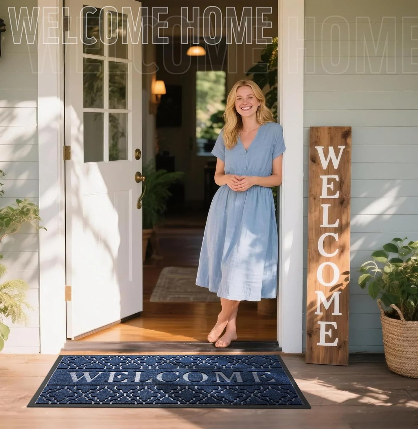 Yimobra Welcome Mat Outdoor Indoor, All-Weather Waterproof Front Door Mat Outside Entrance, Non-Slip Low Profile Porch Patio Doormat, 29.5x17, Black