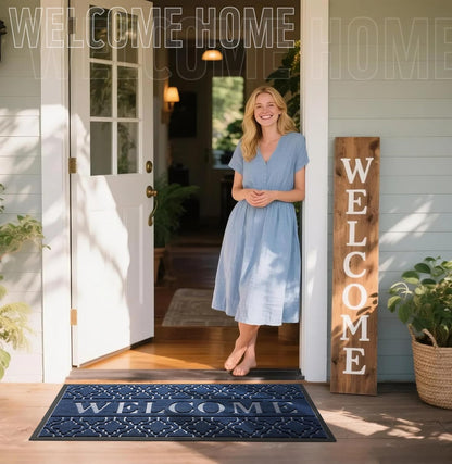 Yimobra Welcome Mat Outdoor Indoor, All-Weather Waterproof Front Door Mat Outside Entrance, Non-Slip Low Profile Porch Patio Doormat, 29.5x17, Black