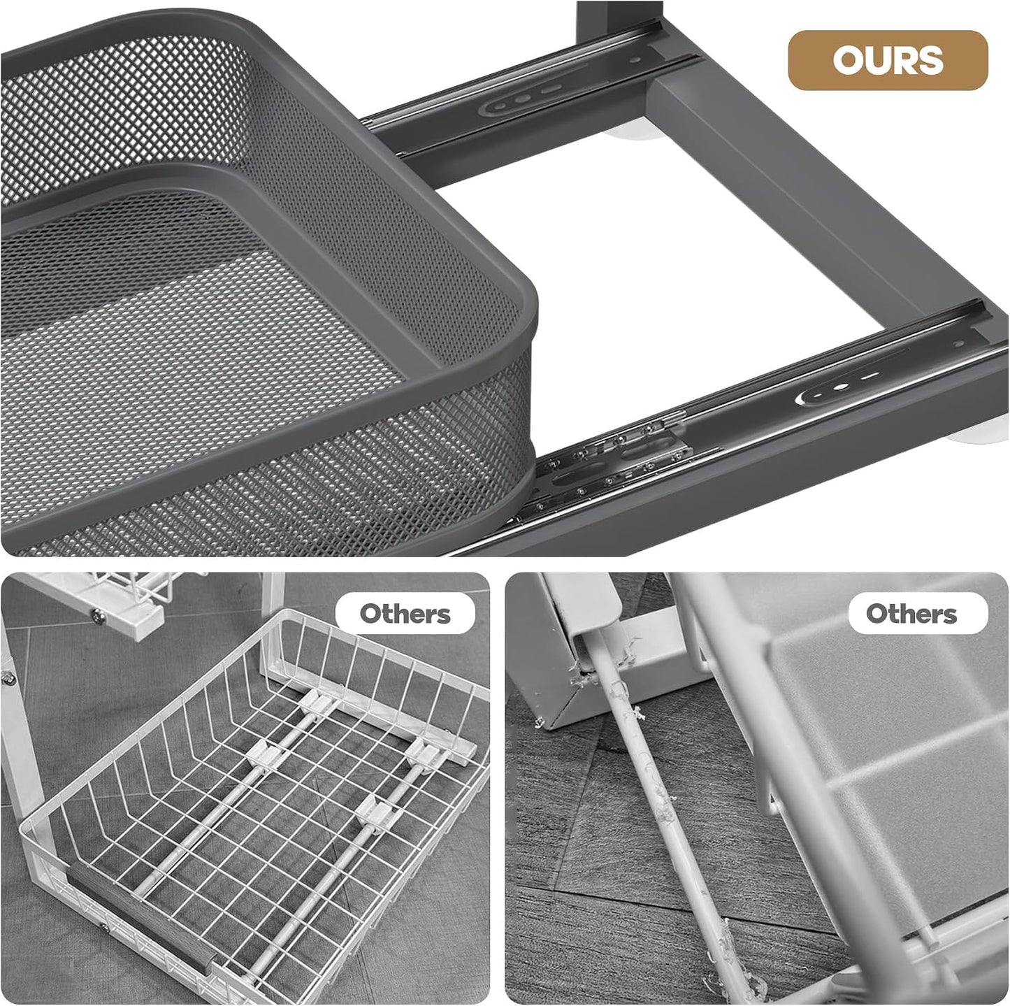 2-Pack Under Sink Storage Organizer with 2-Tier Slide Out Drawer, Sophisticated Mesh Pull Out Shelf for Kitchen & Bathroom, Fits Small Items, Upgraded Arched Track for Smooth Gliding(Patented)