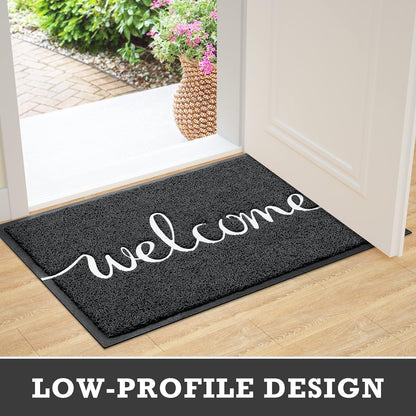 CozyBounty Black Door Mat Welcome Mats Outdoor Indoor Non-Slip Doormat for Entryway Low-Profile Floor Mat for Yard, Garage, High Traffic Areas (30"x17.5", Black)