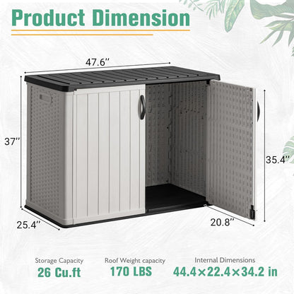 Greesum Outdoor Storage Cabinet, 26 CUFT Deck Box Without Shelves, Waterproof Plastic Storage Shed for Patio Cushions, Gardening Tools, Lockable and Sidehandles, UV Resistant, Beige