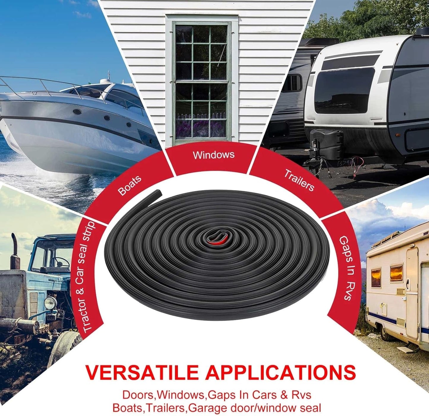 Pangda 13Ft D Shape Rubber Weather Stripping Foam Self-Adhesive EPDM Seal Strip for Noise Reduction Waterproof Dustproof for Cars Boats RVs Windows Doors (3/4" W x 3/4" H)