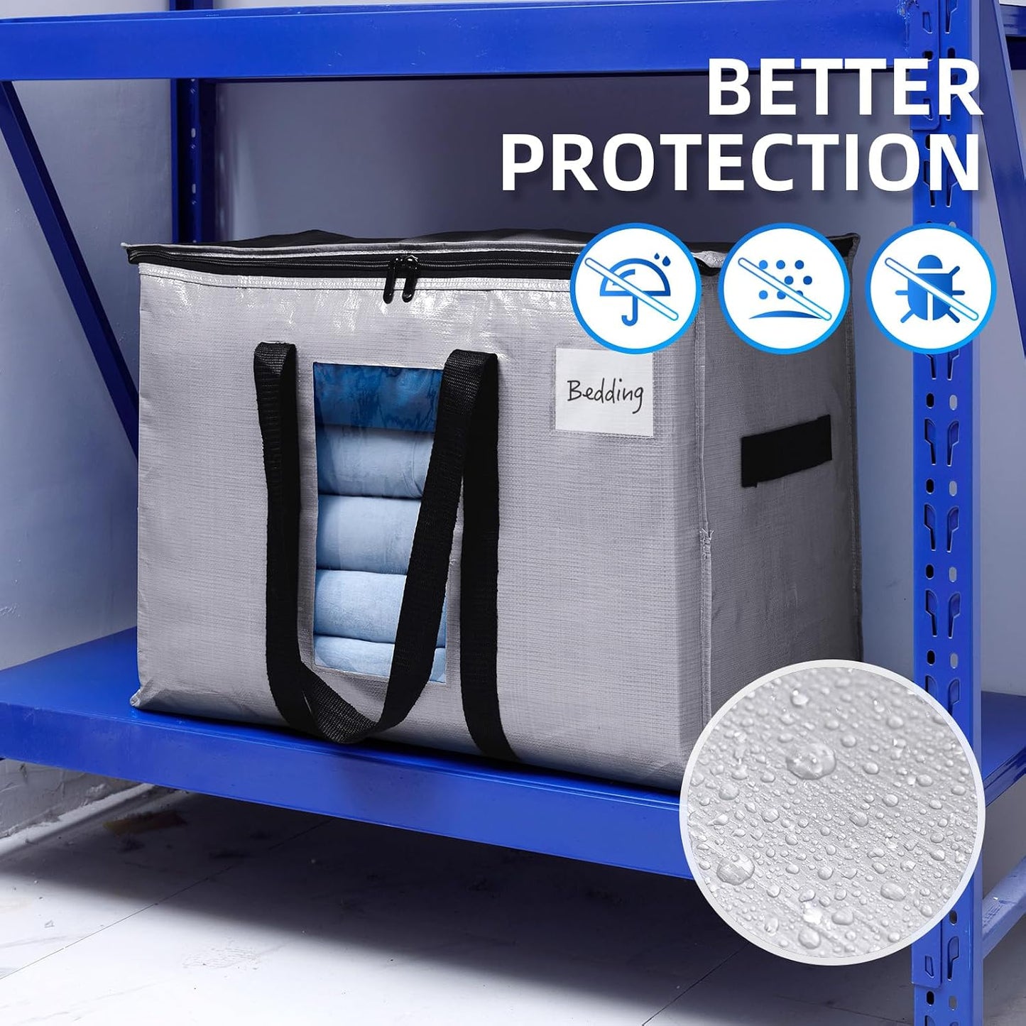 TAILI Extra Large Moving Bags, 4 Pack Blue Heavy Duty Totes For Storage with Visible Window, Wrap Around Handles, Storage Bags for Space Saving, Alternative to Moving Boxes
