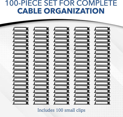 100 PCS Self Adhesive Cable Clips, Wire Organizer, Cable Management, Cord Organizer for Desk, Wall, PC, Car, Home, Office, USB, Ethernet, Power Cords, Black (Medium)