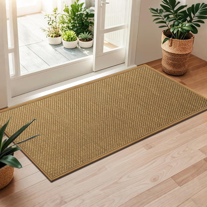 LEKEEPGO Door Mat 17"x29", Non Slip Door Mat Indoor Entrance, Rubber Backing Indoor Door mats Washable Absorbent Low-Profile Doormat Front Entryway Entry Resist Dirt Inside Door Mats, Khaki