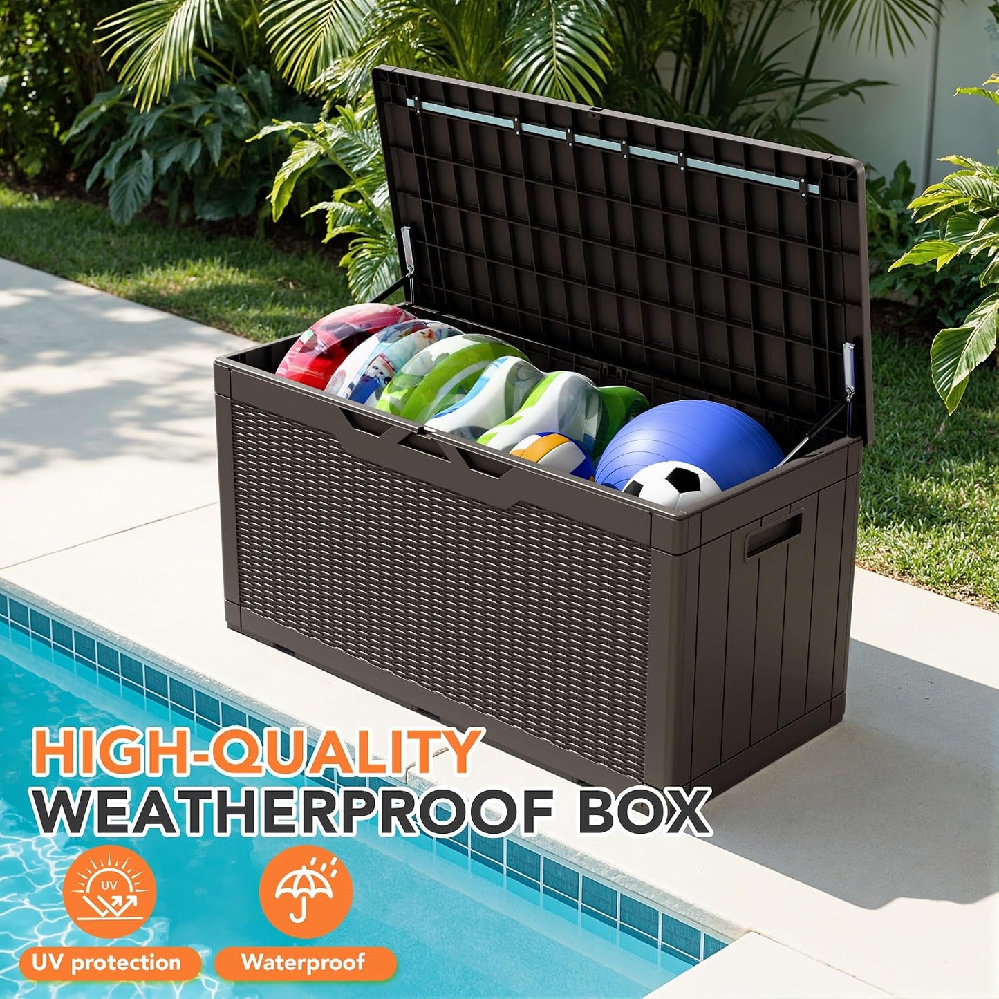 32 Gallon Deck Box Outdoor Indoor Waterproof Storage Box for Patio Furniture, Pool Accessories, Garden Tools, and Cushion Storage, Black