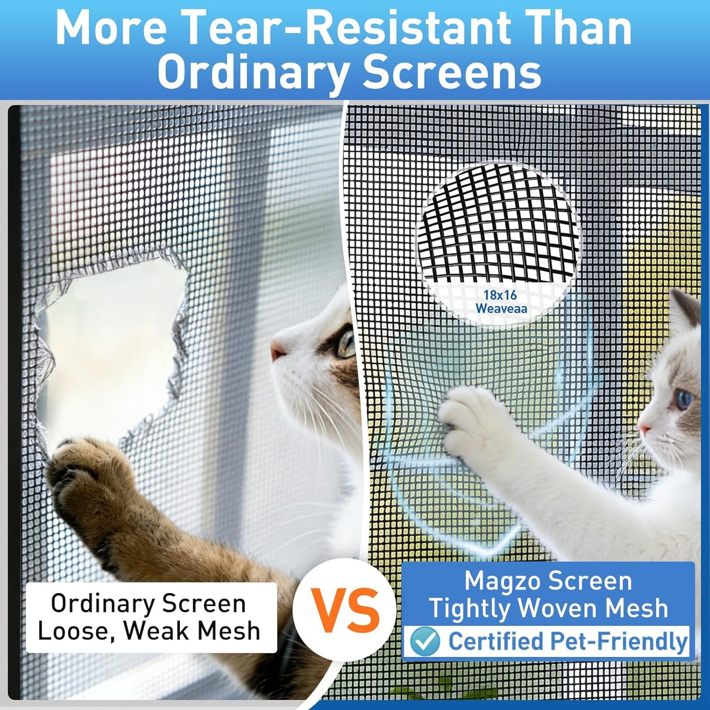 MAGZO Window Screen Replacement Mesh 48"W x 99"L - Pet Resistant Premium & Durable Polyester Screen Door Mesh, Allows Fresh Air In, DIY Repair Kit Includes Tool for Sliding Doors,Windows,Patio, Gray