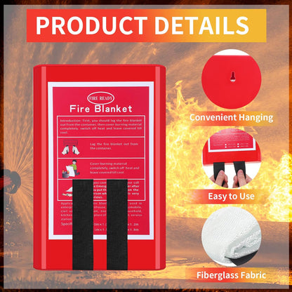 Copkim 4 Packs Fire Blanket with Box - Emergency Fire Suppression Fireproof Flame Retardant Fiberglass Survival Blanket for Home Kitchen Office Warehouse
