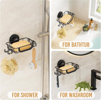 LEVERLOC Soap Dish Holder for Shower Suction Cup Wall Mounted Self Draining NO-Drilling Removable Bar Soap Sponge Holder for Bathroom Bathtub Kitchen Sink Waterproof Strong Vacuum Suction Adhesion