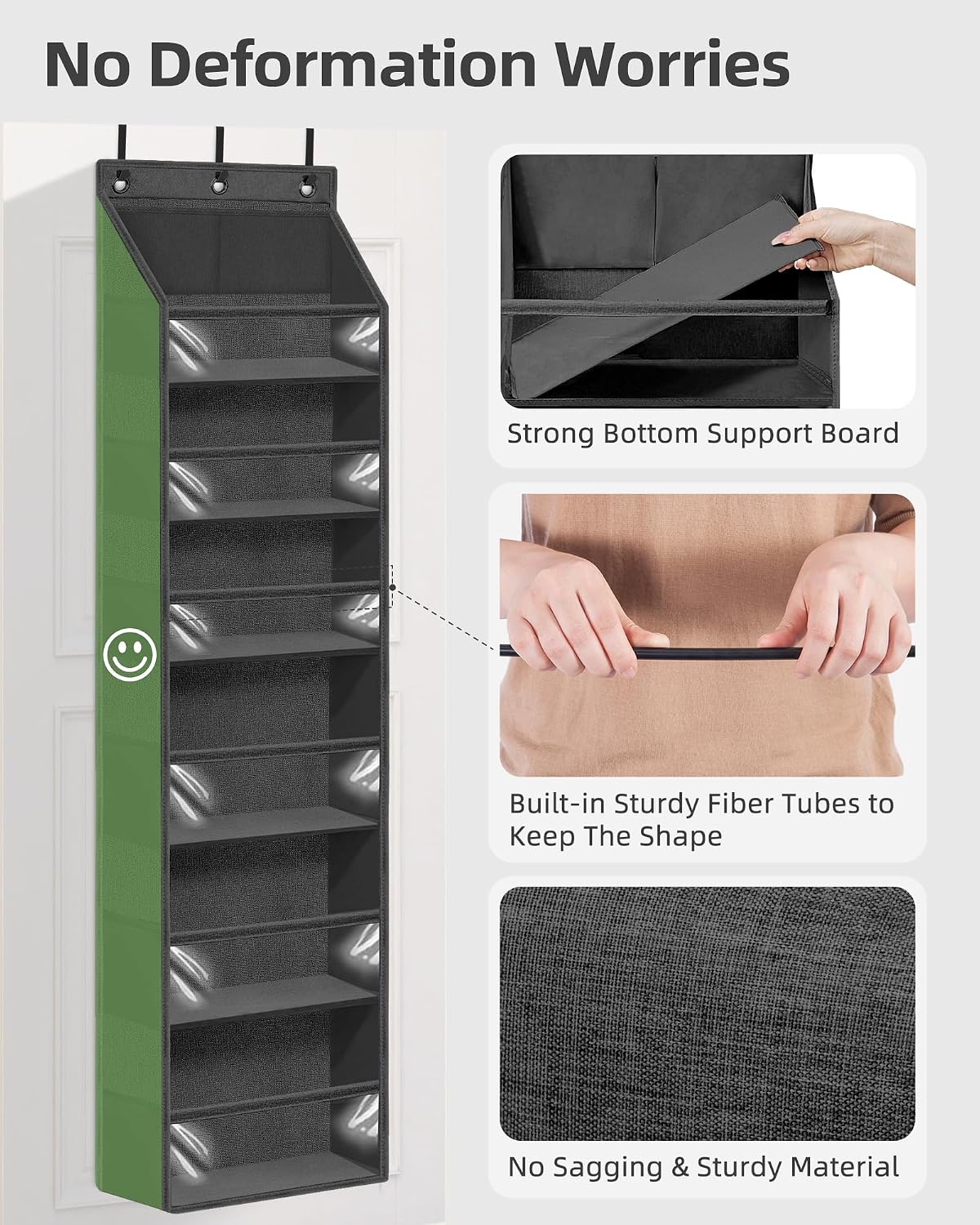 STORAGE MANIAC Over the Door Organizer 6-Shelf Closet Hanging Storage with 14 Mesh Pockets, 66lbs Capacity Clear Deep Pockets Behind Door Storage for Nursery, Bathroom, Bedroom, 1 Pack Grey